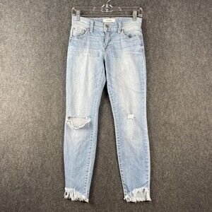 Pistola Revolve Button Skinny Jeans Raw Hem Blue Denim Destroyed Size 24 EUC